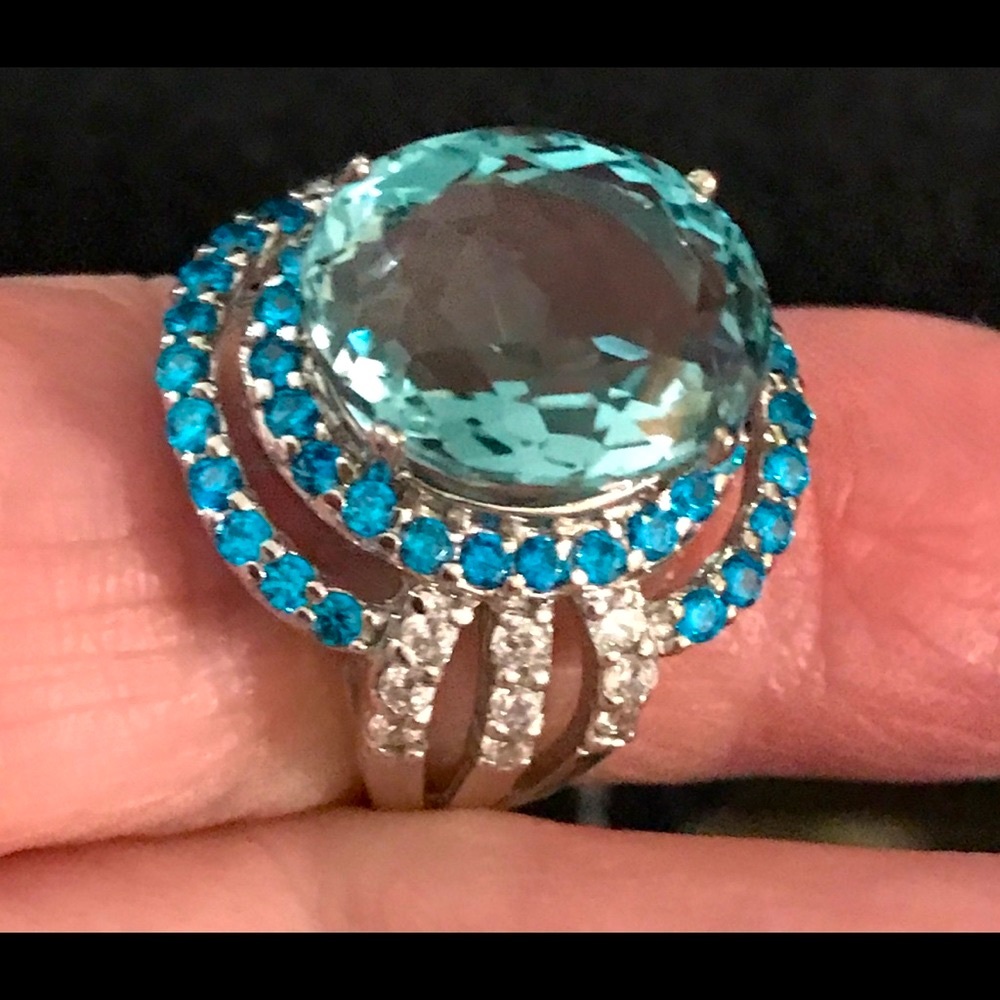 Genuine AQUAMARINE 10.20 CT. 925SILVER RING SZ 6
